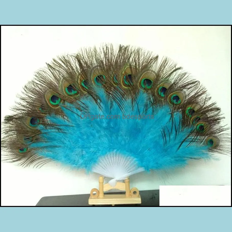 Peacock Fan Plastic Staves Feather Fan for Costume Dance Party Decorative Handheld Folding Fan Multi-color RRA2500