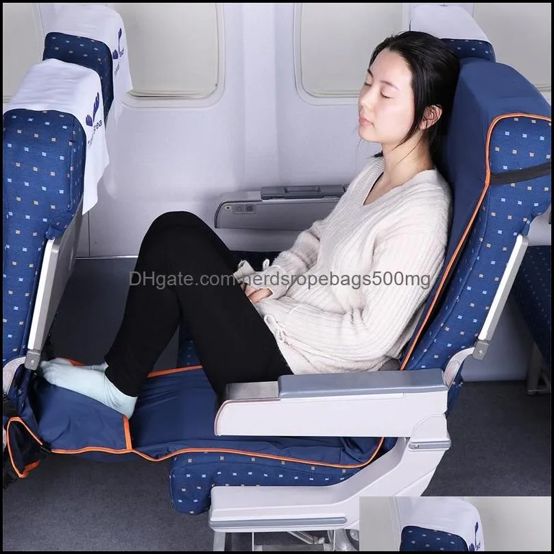 Height Adjustable Footrest Hammock with Inflatable Pillow Seat Cover for Planes Trains Buses 190X40CM 2704 T2