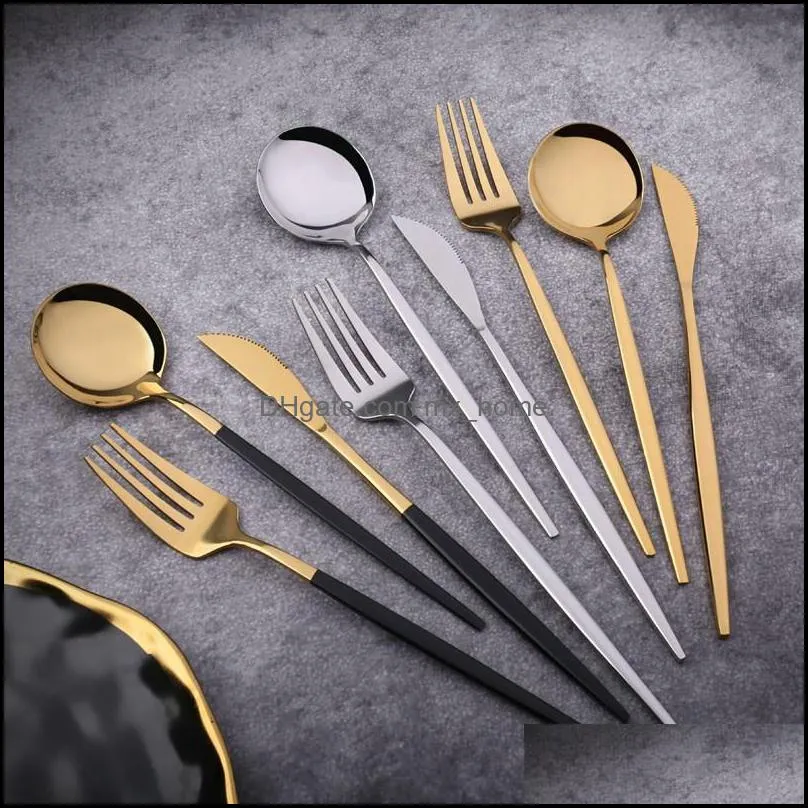 Stainless Steel Mirror Tableware Gold Knife Meal Spoon Fork Tea Spoon Flatware Simple Exquisite Western Dinner Cutleries 4 Colors