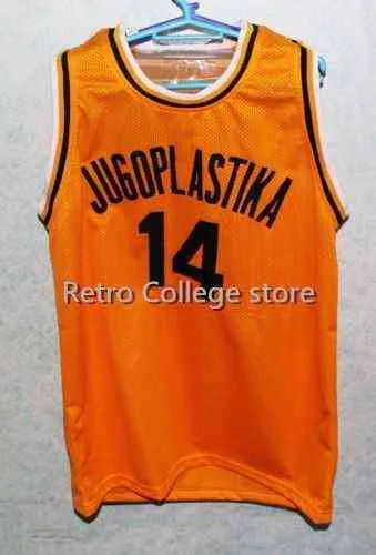 Dino Radja #14 Jugoplastika Jersey Yugoslavia Yellow New Sewn Retro 스티치 바느질 꿰매는 Sewn Customize 모든 크기와 이름 XS-6XL Vest Jerseys NCAA