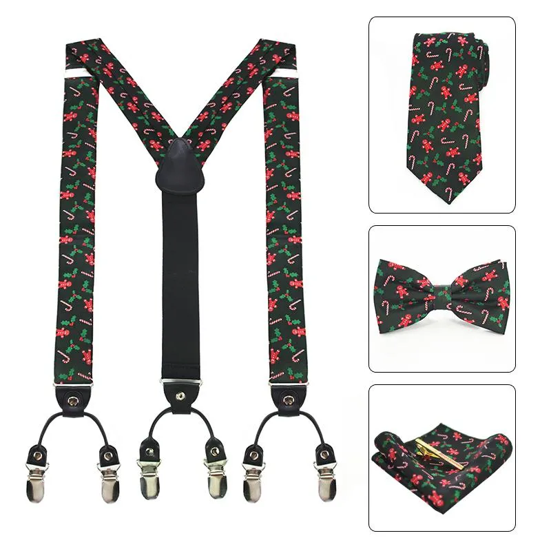 JEMYGINS Mens Silk Suspender Bow Tie Set Set With Christmas Suspenders