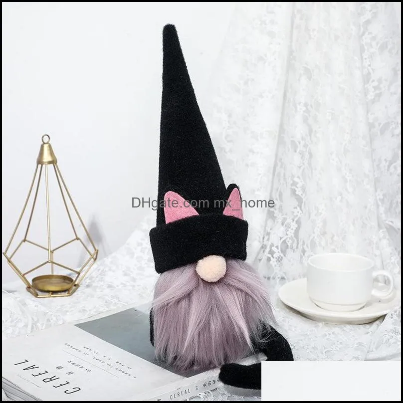 cat faceless doll carnival party beard elf tail plush stuffed toy black pink ornaments garden home decorations accessories mxhome