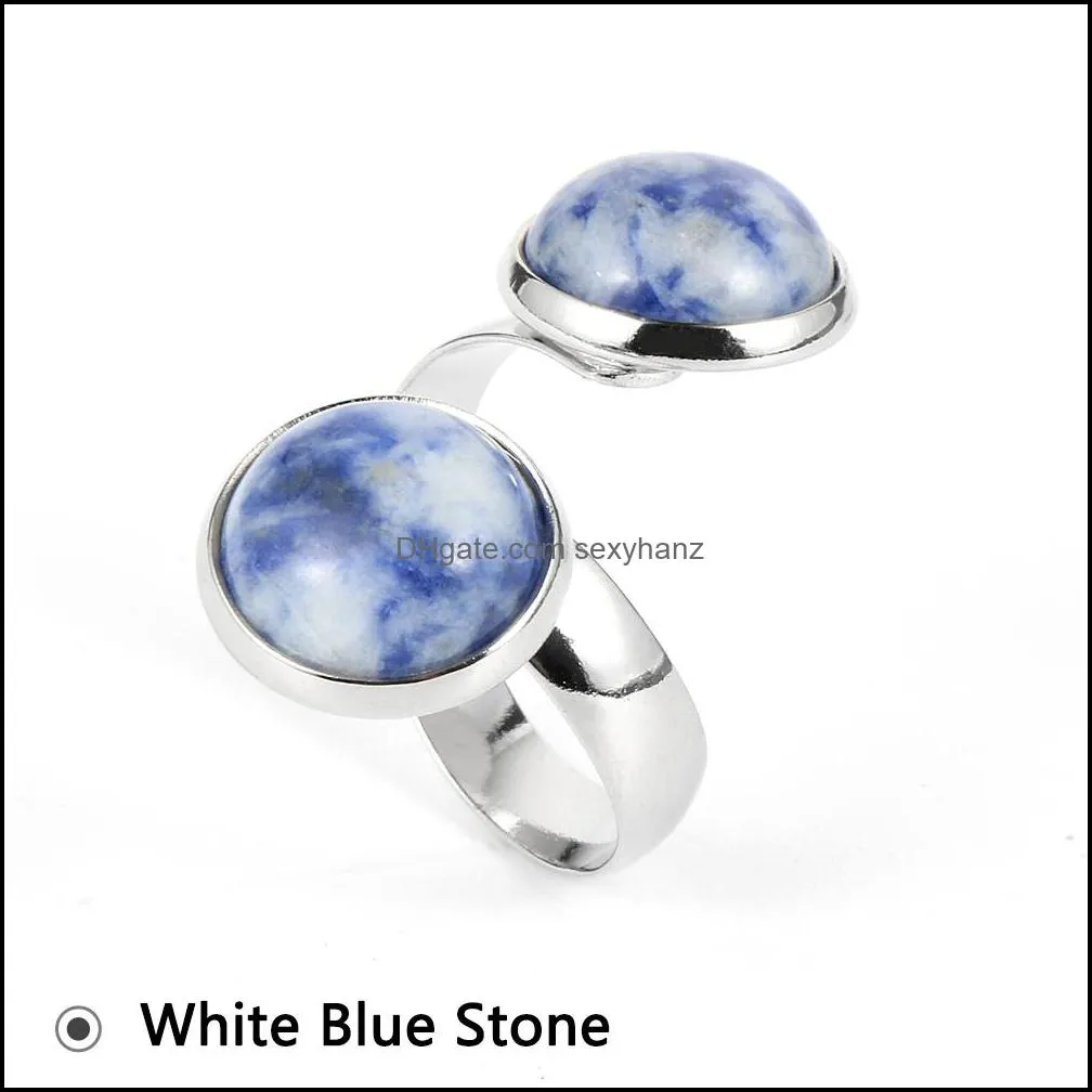 12mm women natural stone ring double chakra stones turquoise tiger eye onyx rose quartz open finger rings hook jewelr sexyhanz
