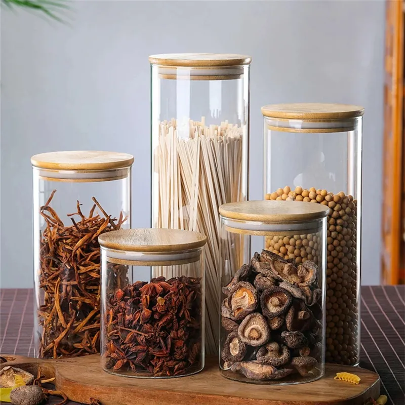Kanistergläser aus Glas mit Glasdeckel, transparente, versiegelte Zylinder-Aufbewahrungsbehälter-Sets für Kekskaffee