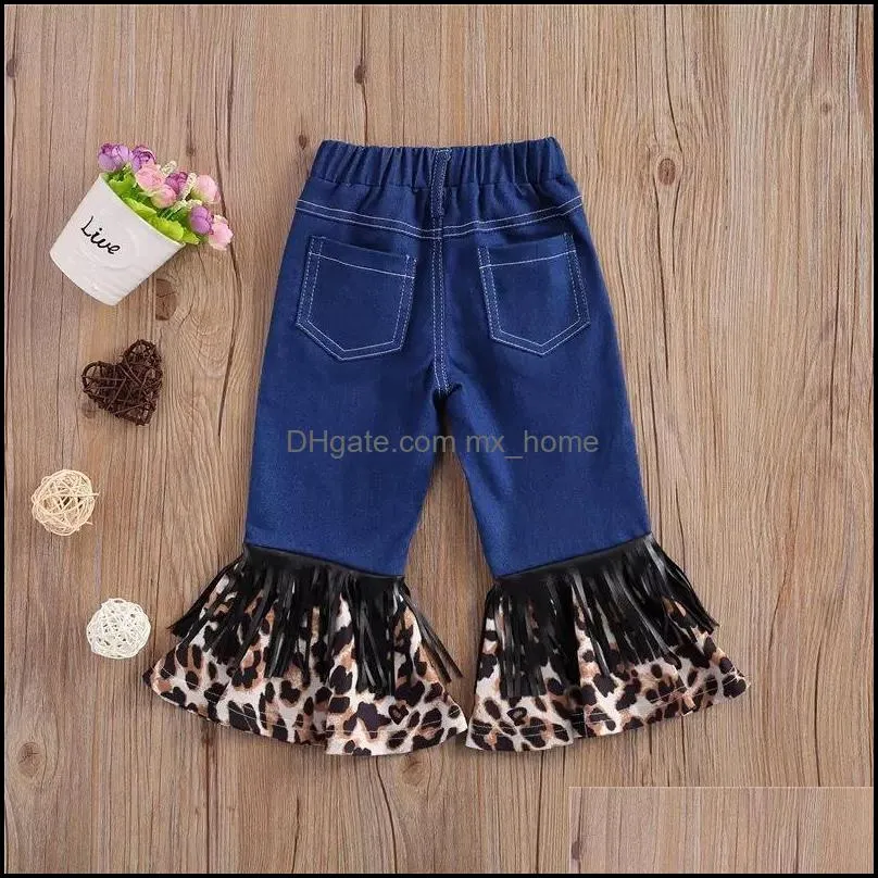 kids clothing girls leopard jeans flared pants children denim tassels boot cut pant spring autumn trousers fashion baby clothes z2878