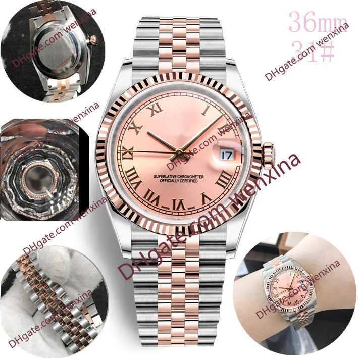 Luxus-Damenuhr, Damengröße, 36 mm, klassisches Mädchen, römische Ziffern, wasserdichte Armbanduhr, automatische mechanische Uhrwerkuhren