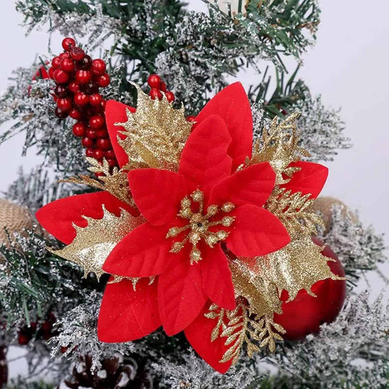 2022 New Christmas Decoration golden pink flower colorful wreath Christmas tree ornament