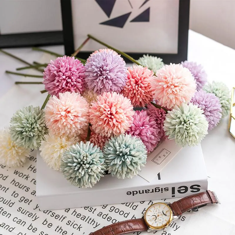 Artificial Flower Bouquet Silk Dandelion Flower Ball Fake Flowers DIY Home Widding Decoration Valentines Day Gifts DD