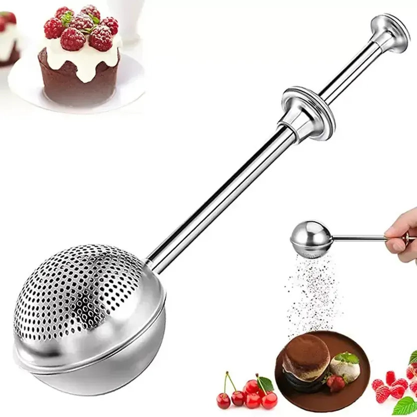 Flour Duster For Baking Handed Operation 304 Stainless Steel Powdered Sugar Shaker Dusters Pick Up Dust Flour Sifter Powder Filter Spoon Baker Dusting Wand sxmy31