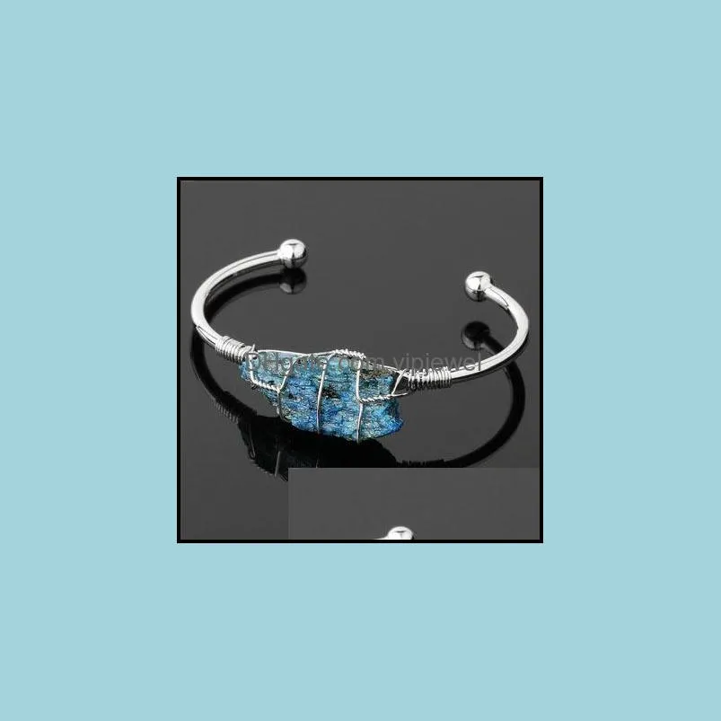 natural stone bangle gold-color wire wrap irregular crystal quartz cuff bangles bracelets fashion gemstone jewelry gift vipjewel