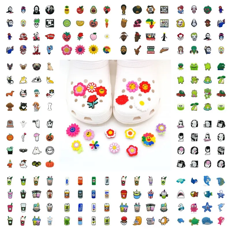 16pcs/مجموعة مختلفة من الرسوم المتحركة jibz charms إكسسوارات الأحذية الإبداعية 2D PVC حذاء حذائي الحلي الملائمة الأطفال معصم الحلي حذاء حديقة حديقة الزخرفة