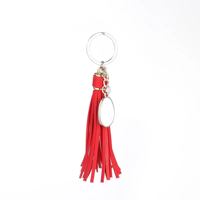 Fashion Sublimation Blank Tassel Keychain Pendant Heat Transfer Leather Keychains Luggage Decoration DIY Gift Keyring Key Chain