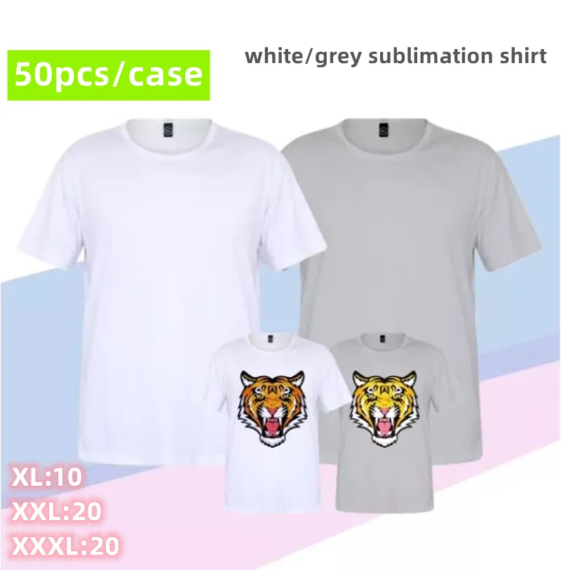 US Warehouse Sublimation Белая смесь серая футболка для футболки для футболки с коротким рукавом для подростка