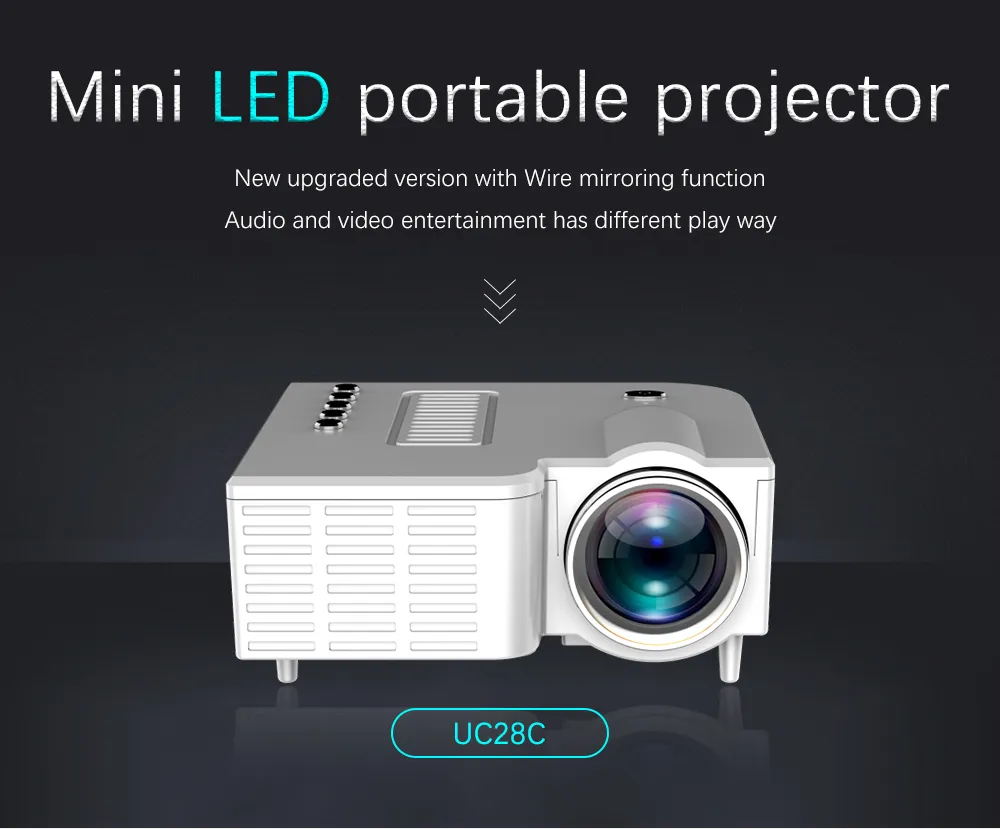 원래 UNIC UC28C 미니 LED 프로젝터 휴대용 포켓 프로젝터 멀티 미디어 플레이어 홈 시어터 게임 지원 10-60inch USB TF Beamer