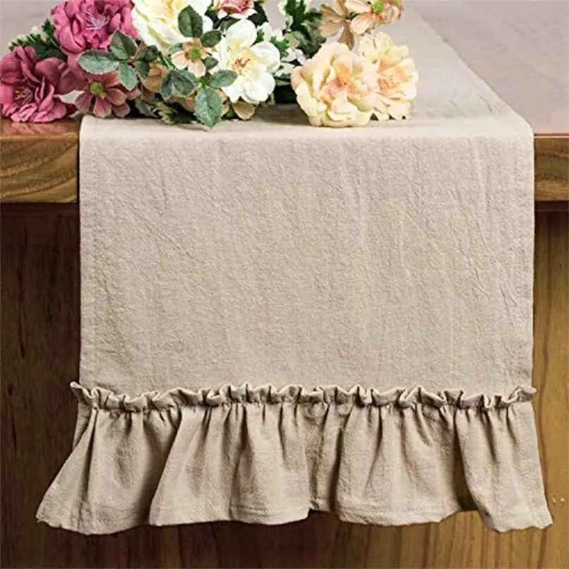 Cotton Ruffles Table Runner Event Party Supplies Fabric Decor Romantic Solid Color Placemat för Holiday Wedding Christmas Doily 220615