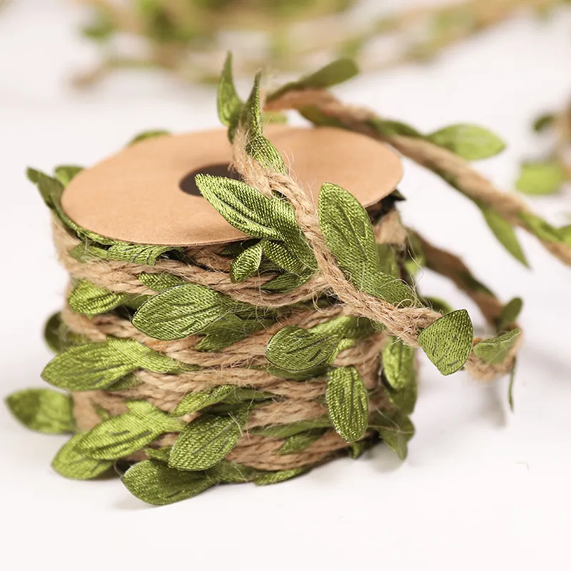 파티 용품 시뮬레이션 녹색 잎 직조 대마 밧줄 DIY 웨딩 생일 장식 라탄 선물 꽃다발 포장 로프