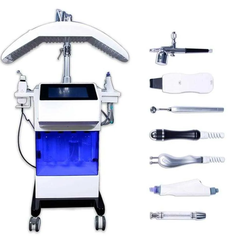 Leistungsstarke Hydra-Gesichtsbehandlung mit LED-Licht, Hydro-Sauerstoff-Jet-Mikrodermabrasionsgerät, Hauttiefenreinigung, RF-Scrubber, Facelifting, Faltenentfernung