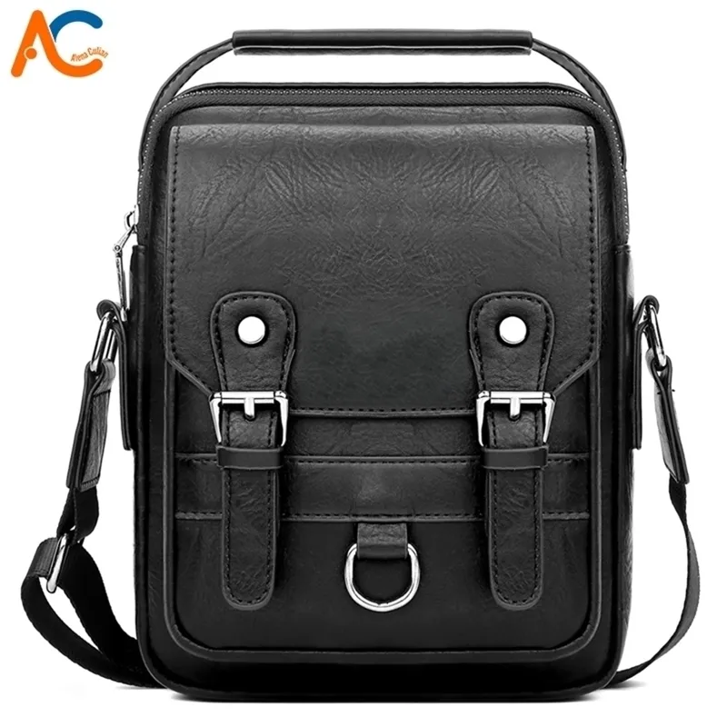 Alena Culian Casual Leather Mens Business Business Busines Messenger Zipper Hasp Design Open torebki dla mężczyzn Black Flap Rame torebki Y201224