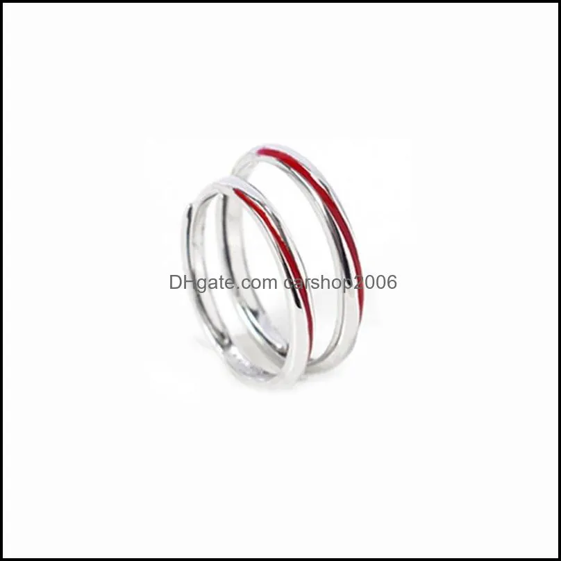 New Fashion Original Epoxy Red Line 925 Sterling Silver Jewelry Popular Simple Personality Opening Couple Rings SR613 466 B3