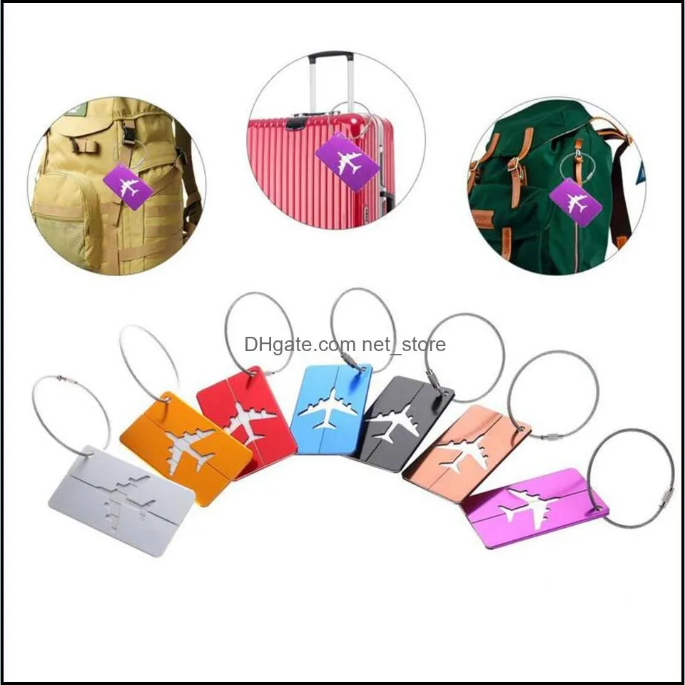 Air Plane Pattern Luggage Tag Baggage Handbag ID Tag Name Card Metal ID Tags Keychain 9 Colors Factory Outlet