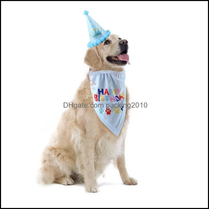 Pet Birthday Party Hat With Mouth Towel Dog Birthdays Paper Caps Crown Prints Pets Supplies 9my E1