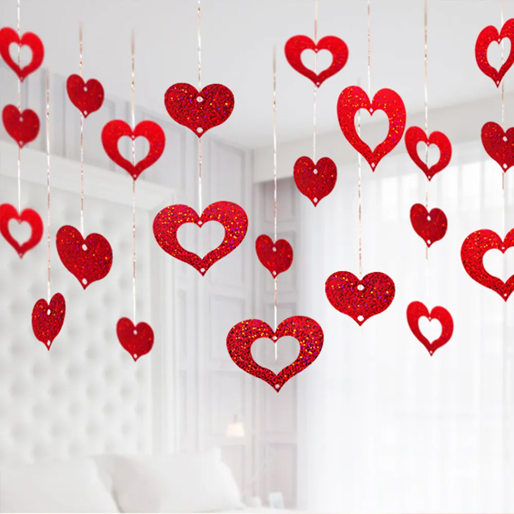 100шт красный сердца звезды лазерный блестенный воздушный шар кулон День Святого Валентина романтические свадьбы повесить украшения свадьбы