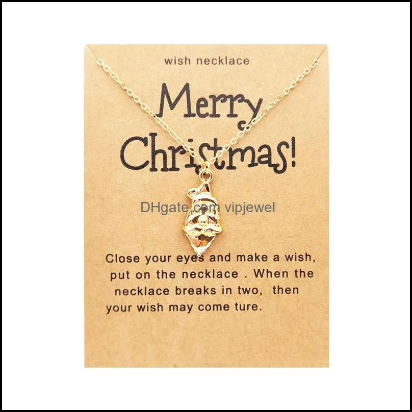 Hot Selling Christmas Day Ornaments Santa Crutch Boots Tree Necklace Holiday Wish Necklaces