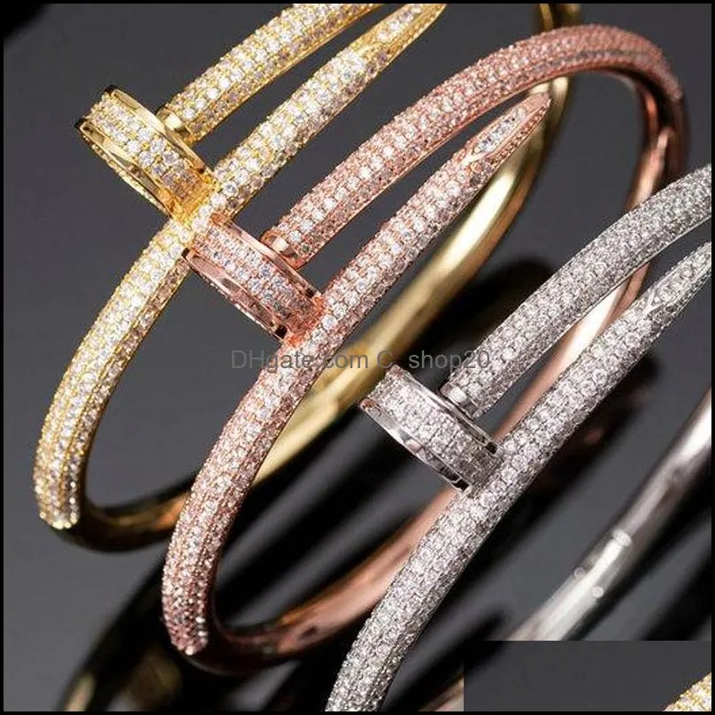 luxury nail gypsophila diamond bracelet women stainless steel rose gold couple bangle fashion jewelry in hand valentine day gift for girlfri cshop20oposal