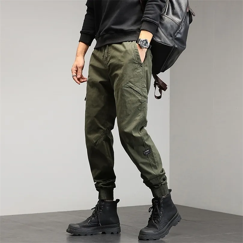 Summer Mens Cargo Pants Cotton Flera fickor Tacitiska byxor för män Slim Fit Sweatpants Streetwear Military Joggers 220621