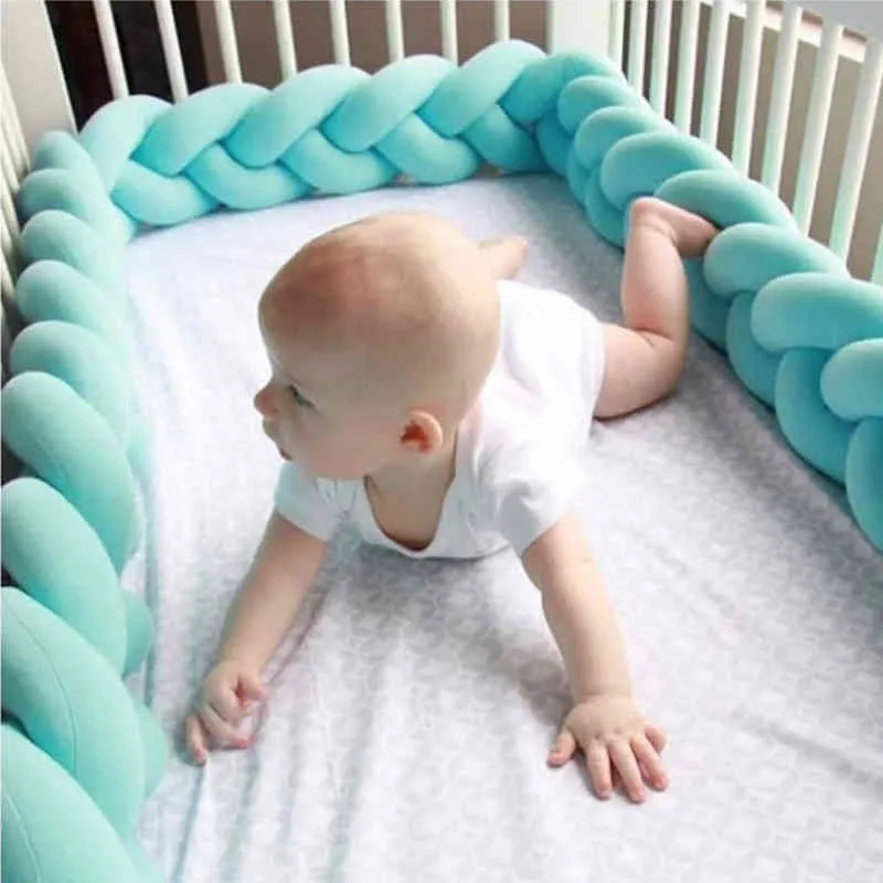 2 Meter Length 15 CM Height Children's Playpen Baby Braided Crib Bumpers 3 Strip Knot Long Pillow Cushion Kids Safety Barrier G220421