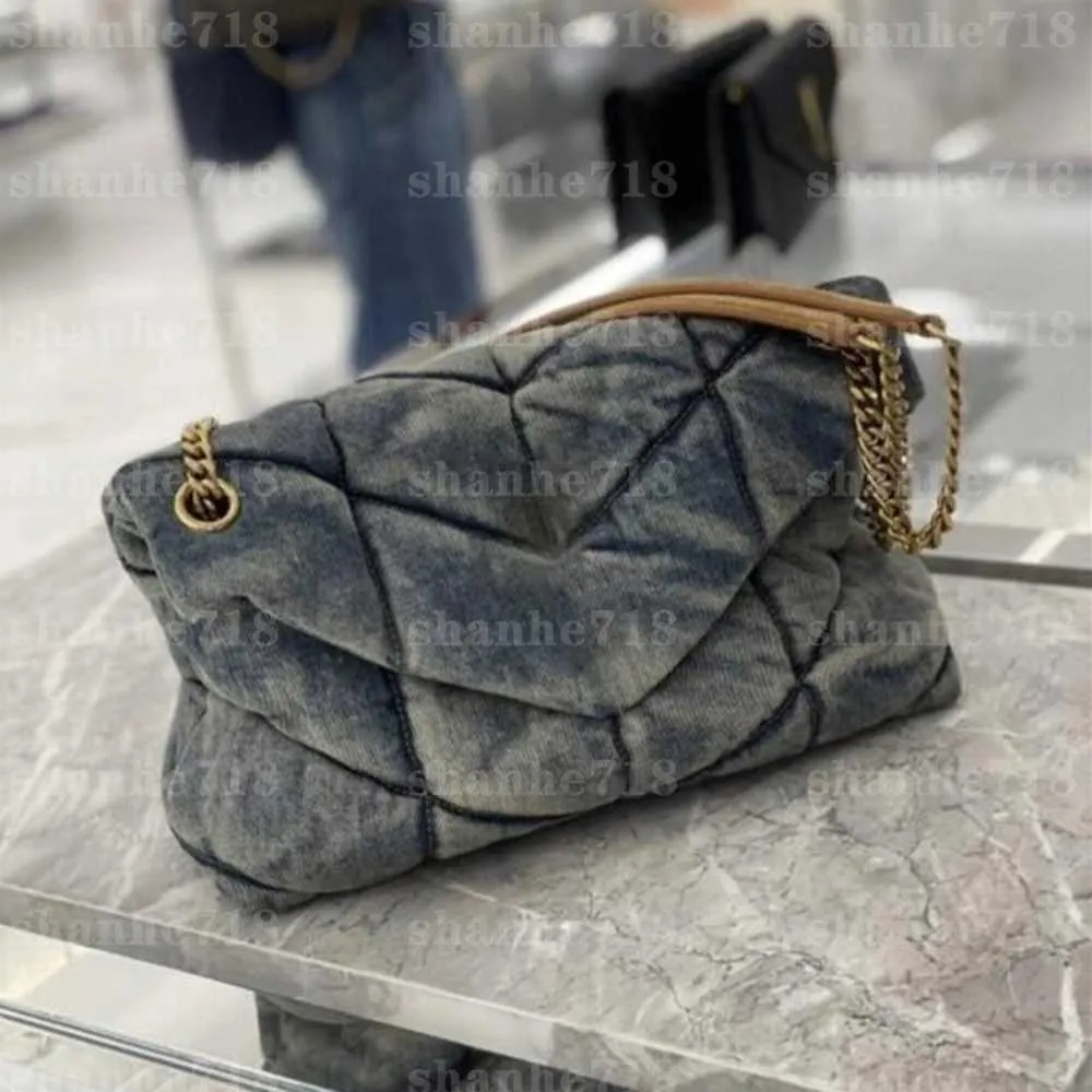 Denim blå loulou puffer axel crossbody väska designer lyxhandväskor kedja kuvert messenger väska kvinnor lady flap purses207s