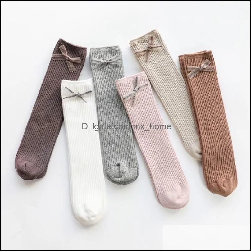 girls bow socks toddlers baby knee high sock soft cotton children socks solid color kids girl stocking z6493