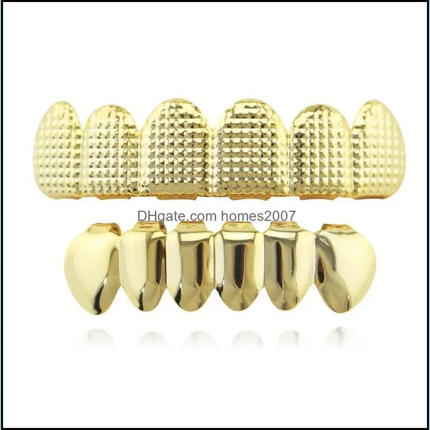 Hip Hop cóncavo convexo Lattice Grillz Real chapado en oro raperos parrillas dentales joyería fresca Golden Sier Rose Black Drop Delivery 2021 Grillz