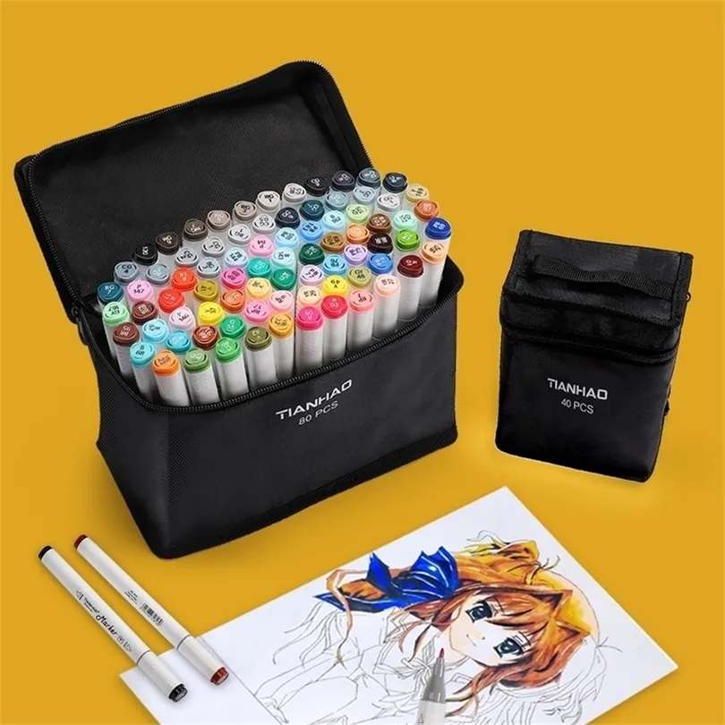 JIANWU ART5 40/60/80/168 pcs Double Tête Art Marqueur Stylo Ensemble À Base D'alcool Non Toxique Croquis peinture dessin marqueurs fournitures d'art 210226