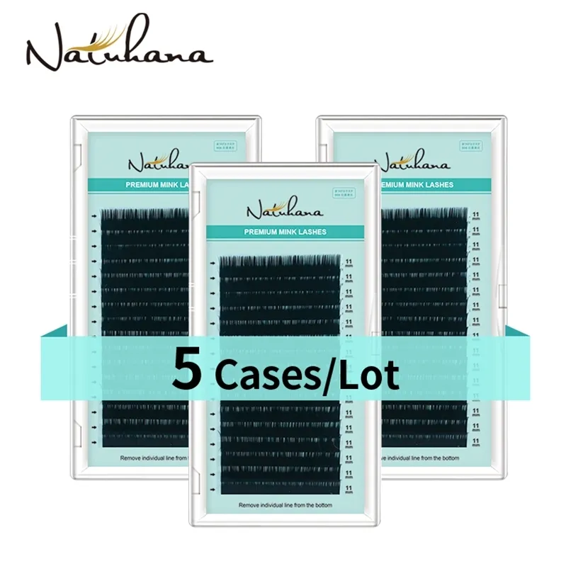 Natuhana 5 caseslot 16rows natuurlijke zachte wimperverlenging premium mat zwart individuele mink valse wimpermake -up cilios 220525