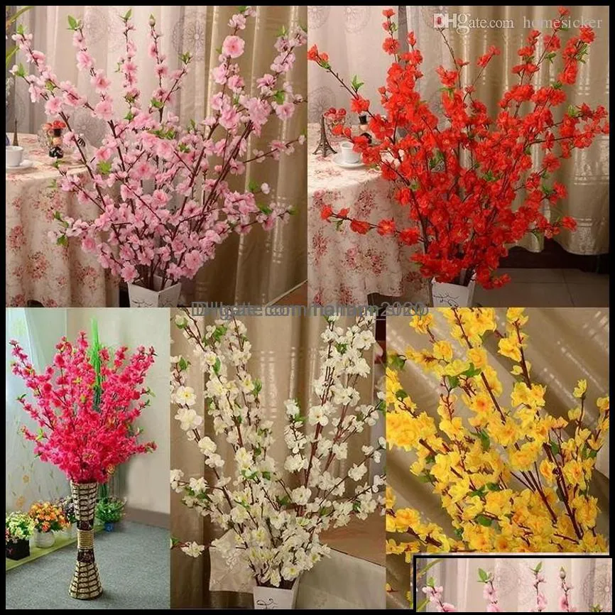 Decorative Flowers Wreaths Festive Home & Garden65Cm Long Artificial Cherry Spring Plum Peach Blossom Branch Silk Flower Tree For Wedding