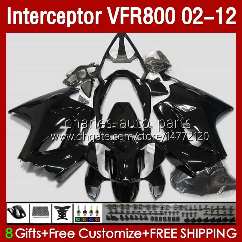 Bodywork For HONDA Interceptor VFR800 VFR 800 RR CC 800RR 02-12 Bodys 129No.20 800CC VFR800RR Glossy Black 02 03 04 05 06 07 VFR-800 2002 2008 2009 2010 2011 2012 Fairing