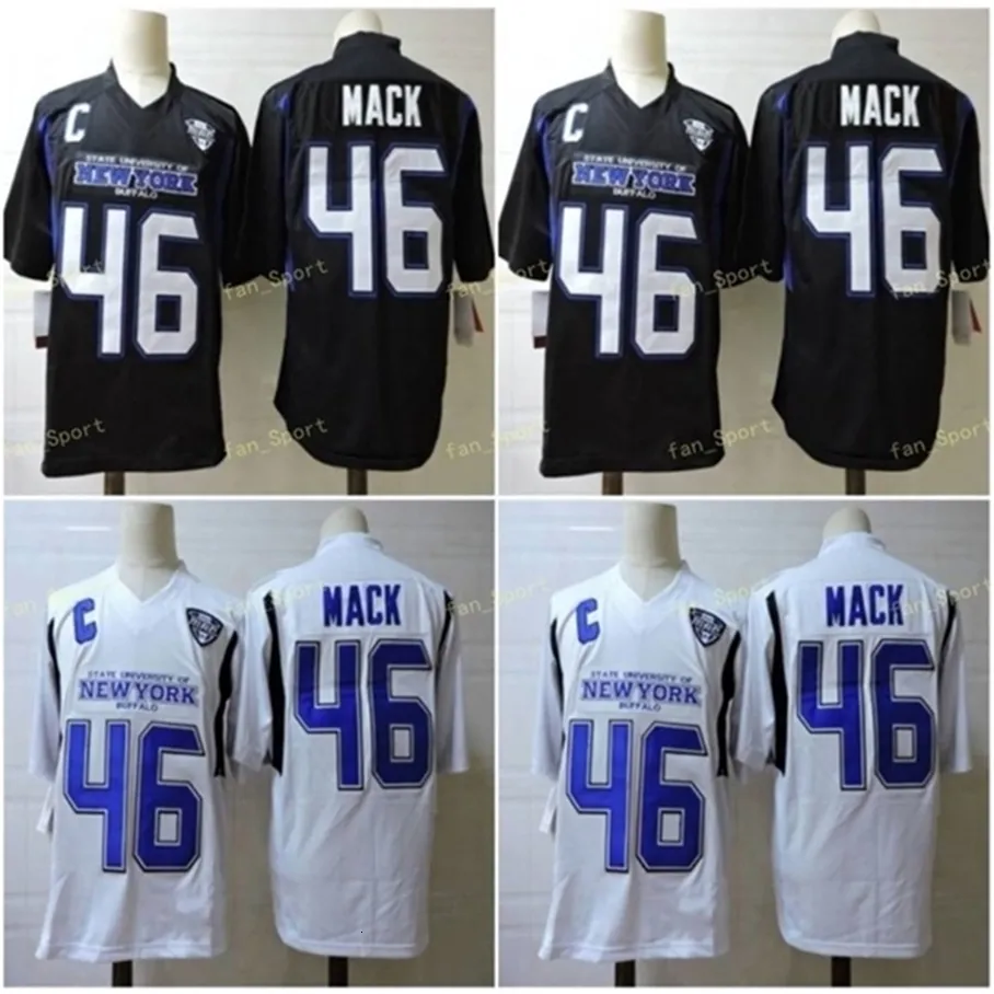 Thr NCAA Buffalo Bulls #46 Khalil Mack Kolej Futbol Forması Beyaz Siyah Dikişli Erkek Gençlik Formaları S-3XL En İyi Kalite