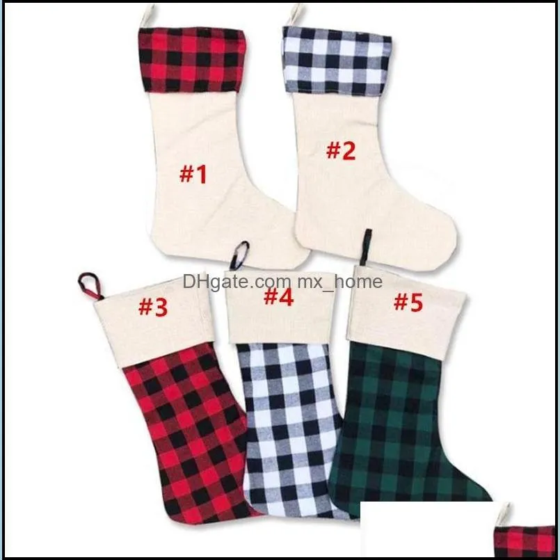 christmas stocking grid plaid xmas stocking pendent candy gifts bag pursework long socks christmas ornament gifts