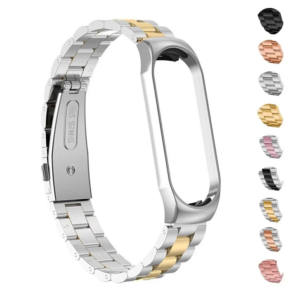 Stainless Steel Strap Wristband For Xiaomi Mi Band 6 5 Three Beads Fashion Metal Bracelet Replacements Watchband Miband 3 4 Accessories