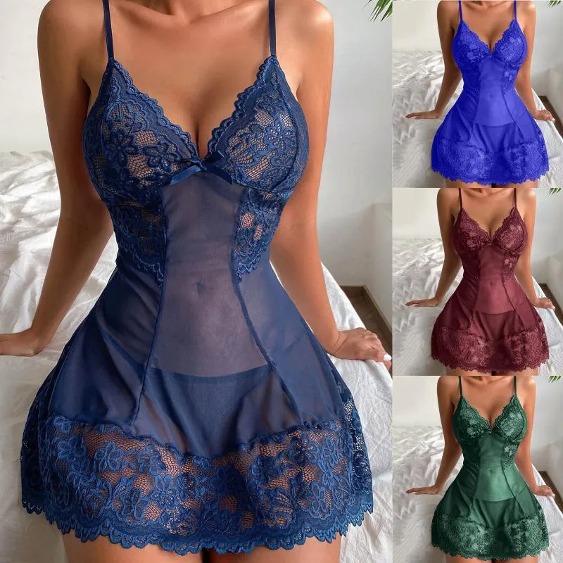 Reggiseni Imposta moda donna senza maniche Lingerie Dress Roleplay Sexy pizzo floreale Mesh Slips Underwear Silky Babydoll LingerBras