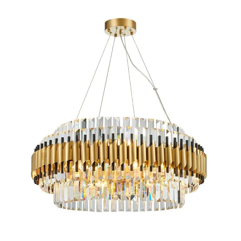Люстры Современная нержавеющая сталь Кристаллическая круглое овальное золото подвесные лампы люстры освещение подвеска светильник для Foyerchandelier