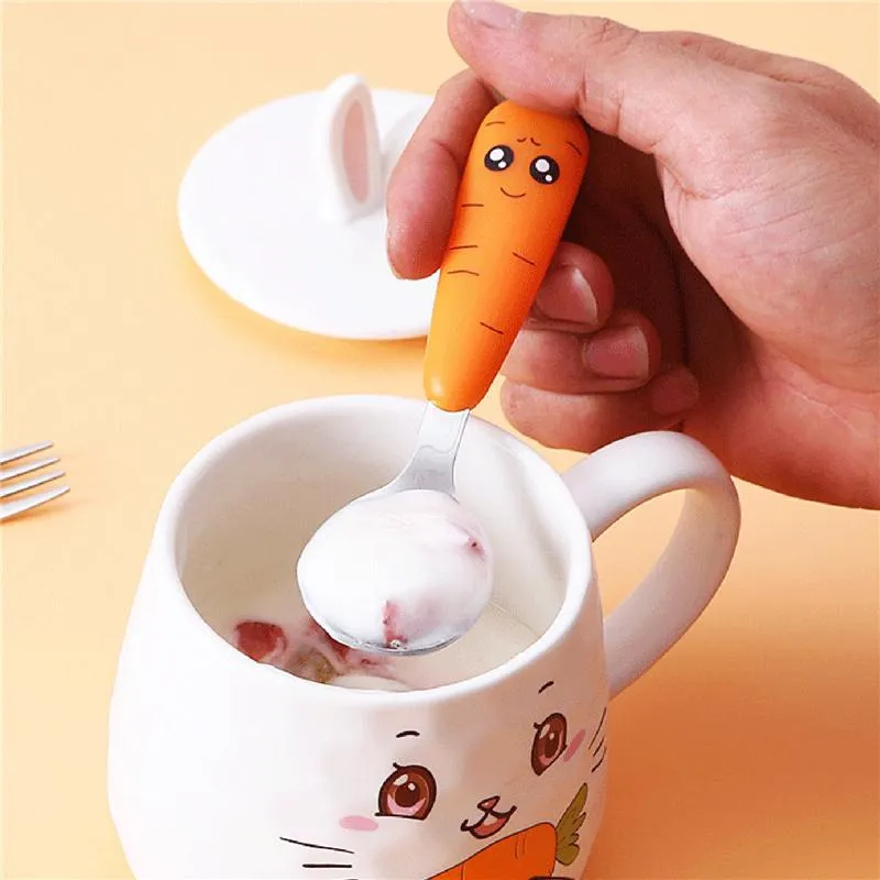 Children Utensil Cute Cartoon Carrot Cutlery Food Material Kid Stainless Steel Tableware Carrot Fork Spoon Dinnerware Spoon LX4600