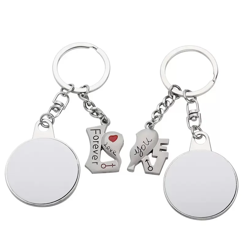 Sublimation Couple porte-clés faveur métal lettre gravure charme en forme de coeur blanc bricolage porte-clés saint valentin cadeau