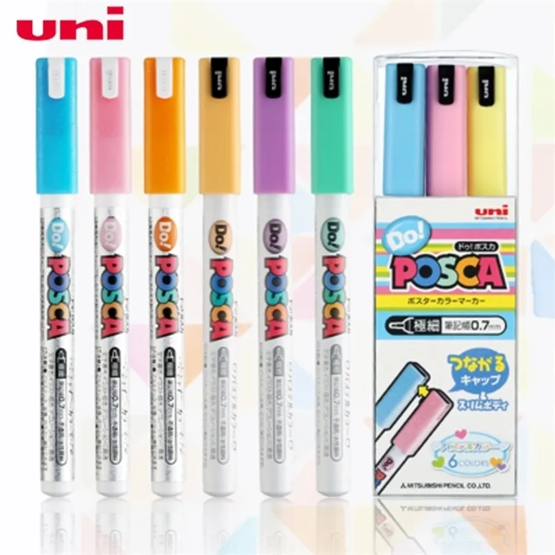 6st/set uni Posca pc-1md mycket fin graffiti affisch reklam penna markör set 0,7 mm färg vattenstämpel markör 210226