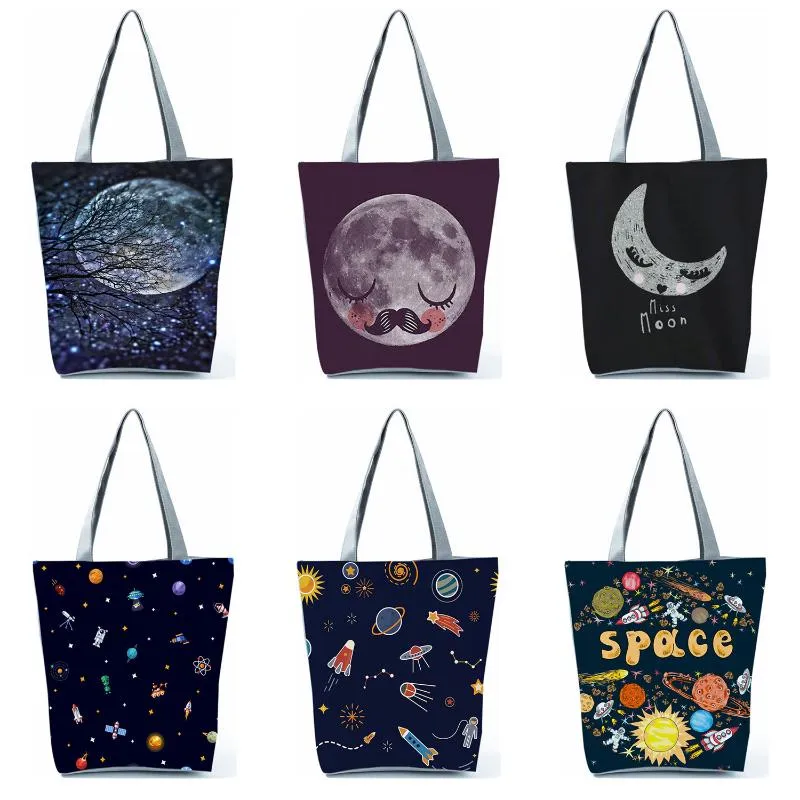 Evening Bags Print Eco Women Tote School Universe Designer Shopping Reusable Handbag Customize Bag Starry Sky Shopper Shoulder