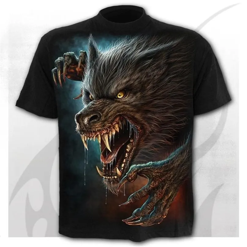 Wzór wilkołaków Męskie koszulki Męskie punkowe koszulki 3D T-shirt O-Neck Letnia moda