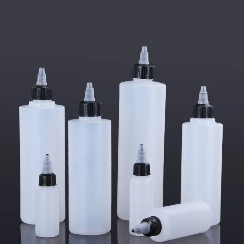 30ML 50ML 100ML 250ML 300ML 400ML 500ML HDPE 4oz plastic applicator squeeze bottles with pointed mouth sharp nozzle top twist cap send by sea