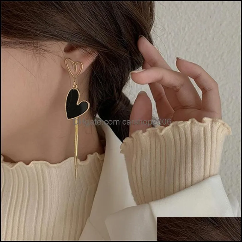 korean fashion jewelry earrings asymmetric love oorbellen statement tassel heart-shaped earring for women gift