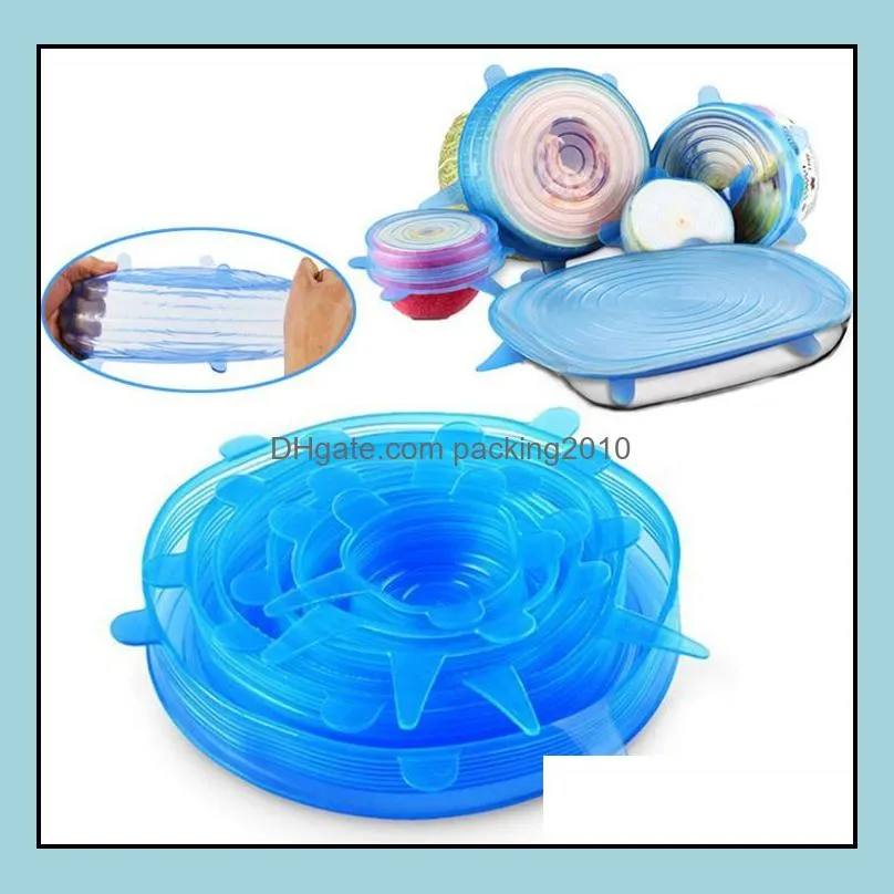 6pcs/set silicon stretch lids universal lid silicone food wrap bowl pot lid silicone cover pan cooking kitchen accessories sn265